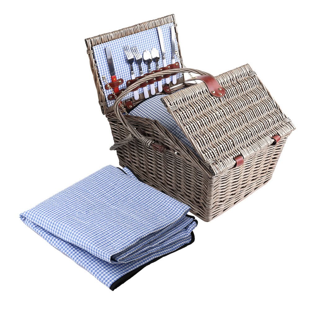 Alfresco 4 Person Picnic Basket Deluxe Baskets Outdoor Insulated Blanket-Outdoor &gt; Picnic-PEROZ Accessories