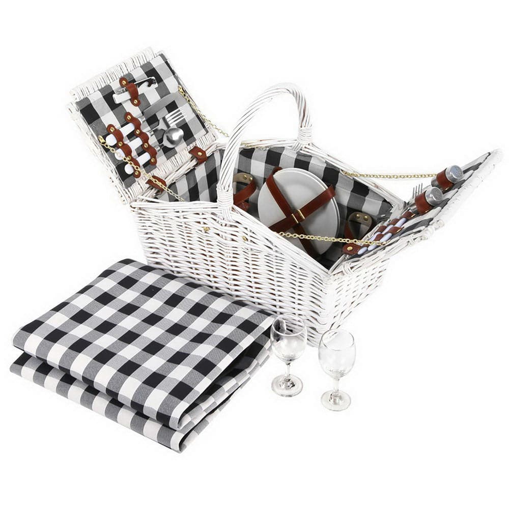 Alfresco 2 Person Picnic Basket Vintage Baskets Outdoor Insulated Blanket-Outdoor &gt; Picnic-PEROZ Accessories