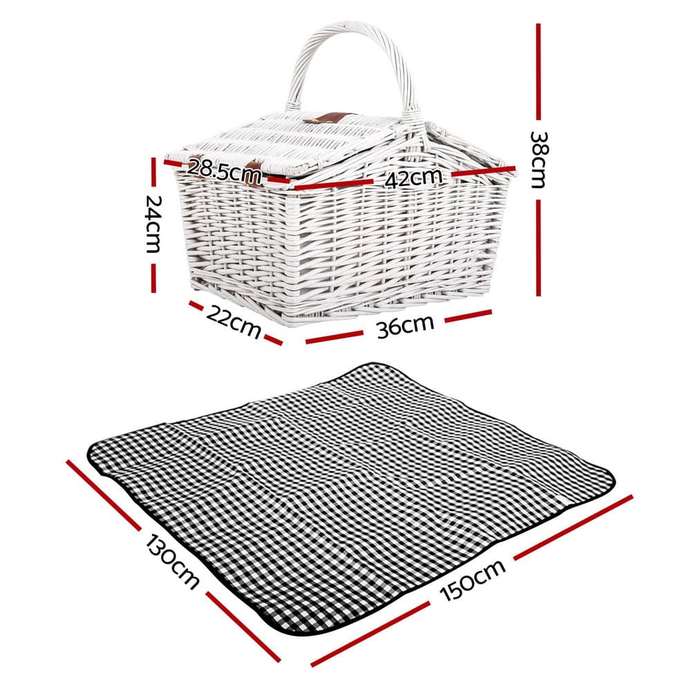 Alfresco 2 Person Picnic Basket Vintage Baskets Outdoor Insulated Blanket-Outdoor &gt; Picnic-PEROZ Accessories