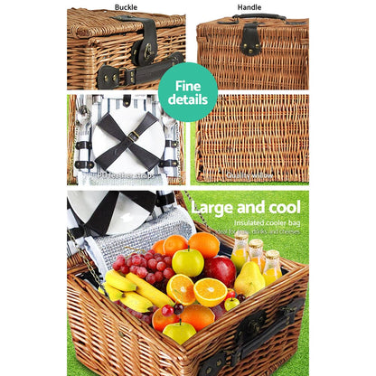 Alfresco 2 Person Picnic Basket Set Baskets Vintage Outdoor Insulated Blanket-Outdoor &gt; Picnic-PEROZ Accessories
