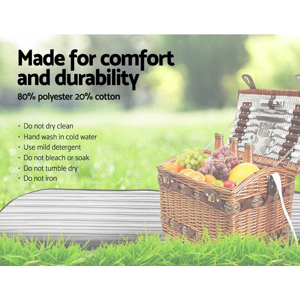 Alfresco 4 Person Picnic Basket Baskets Wicker Deluxe Outdoor Insulated Blanket-Outdoor &gt; Picnic-PEROZ Accessories
