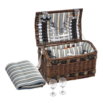 Alfresco 4 Person Picnic Basket Wicker Baskets Outdoor Insulated Gift Blanket-Outdoor &gt; Picnic-PEROZ Accessories