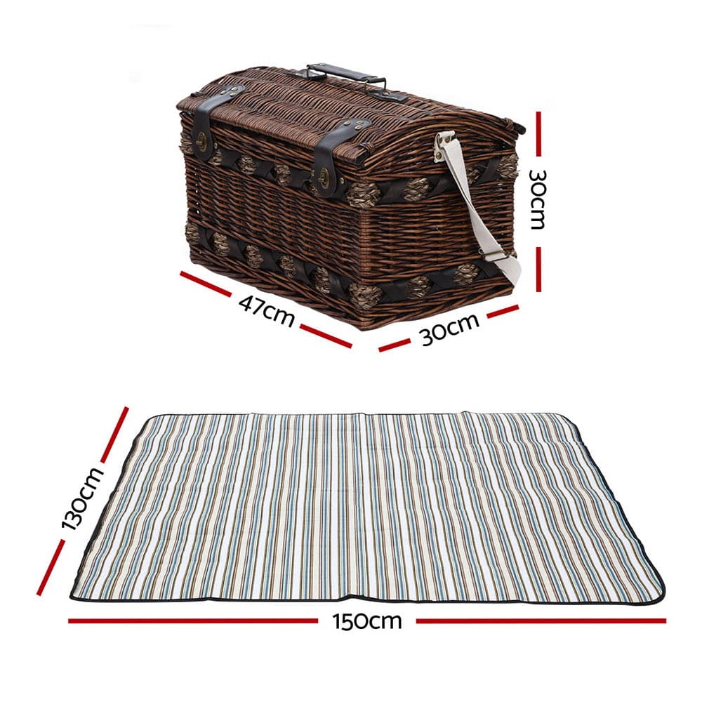 Alfresco 4 Person Picnic Basket Wicker Baskets Outdoor Insulated Gift Blanket-Outdoor &gt; Picnic-PEROZ Accessories