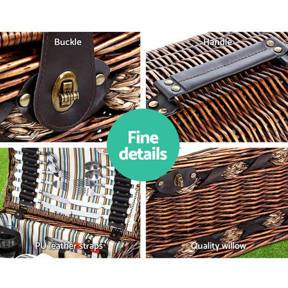 Alfresco 4 Person Picnic Basket Wicker Baskets Outdoor Insulated Gift Blanket-Outdoor &gt; Picnic-PEROZ Accessories