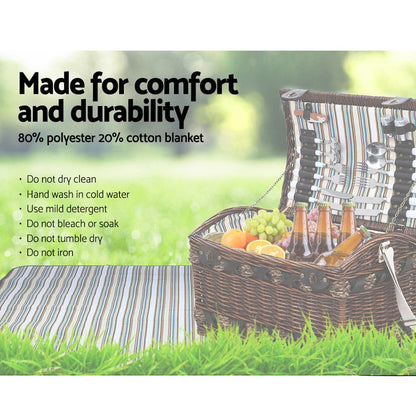Alfresco 4 Person Picnic Basket Wicker Baskets Outdoor Insulated Gift Blanket-Outdoor &gt; Picnic-PEROZ Accessories