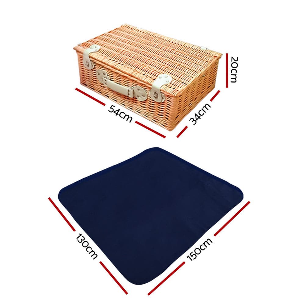 Alfresco 4 Person Picnic Basket Wicker Set Baskets Outdoor Insulated Blanket Navy-Outdoor &gt; Picnic-PEROZ Accessories