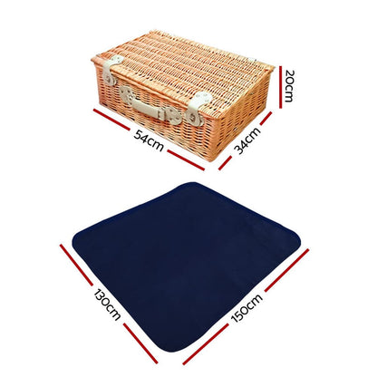 Alfresco 4 Person Picnic Basket Wicker Set Baskets Outdoor Insulated Blanket Navy-Outdoor &gt; Picnic-PEROZ Accessories