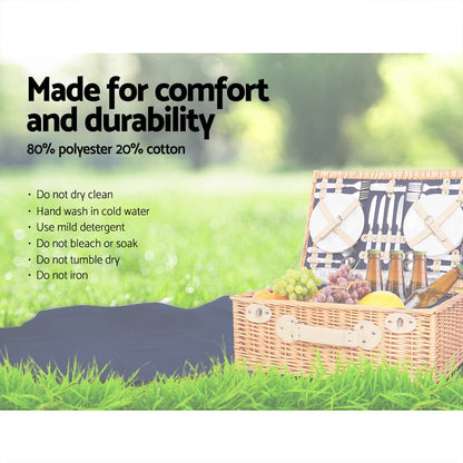 Alfresco 4 Person Picnic Basket Wicker Set Baskets Outdoor Insulated Blanket Navy-Outdoor &gt; Picnic-PEROZ Accessories