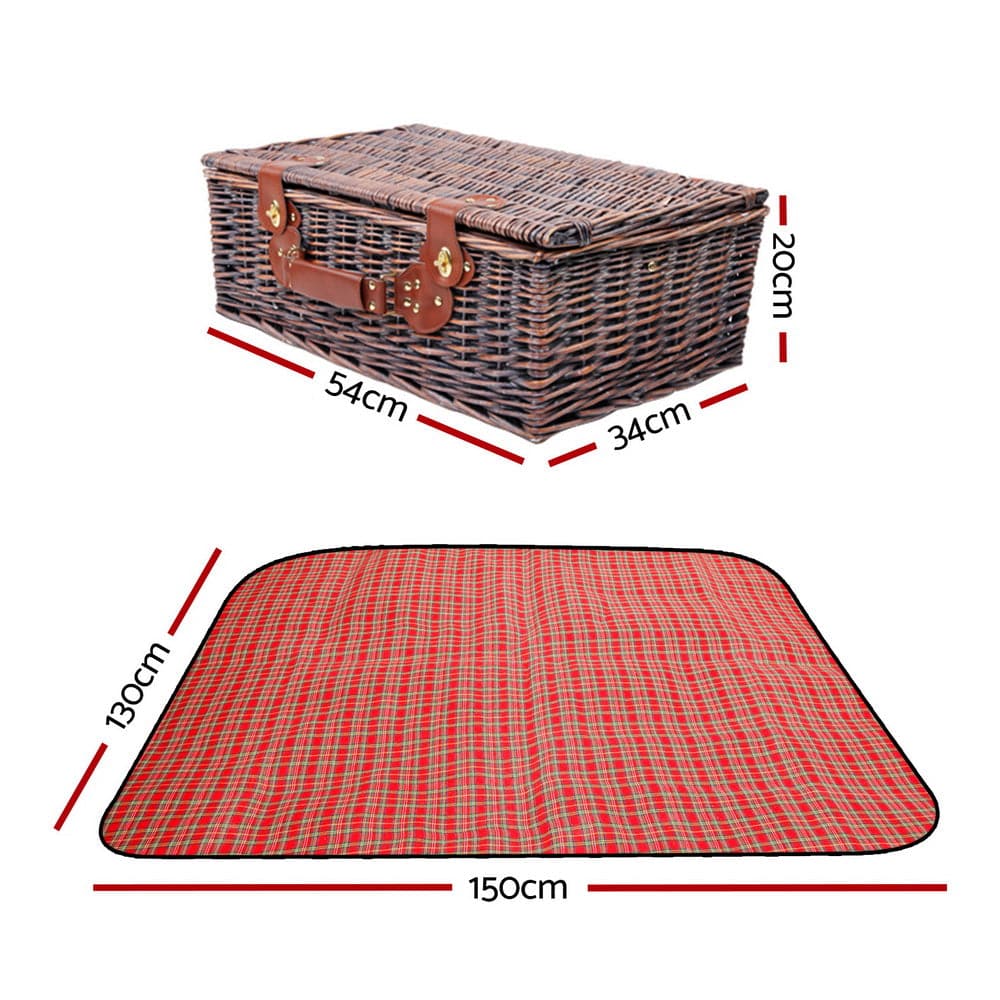 Alfresco 4 Person Picnic Basket Wicker Picnic Set Outdoor Insulated Blanket-Outdoor &gt; Picnic-PEROZ Accessories