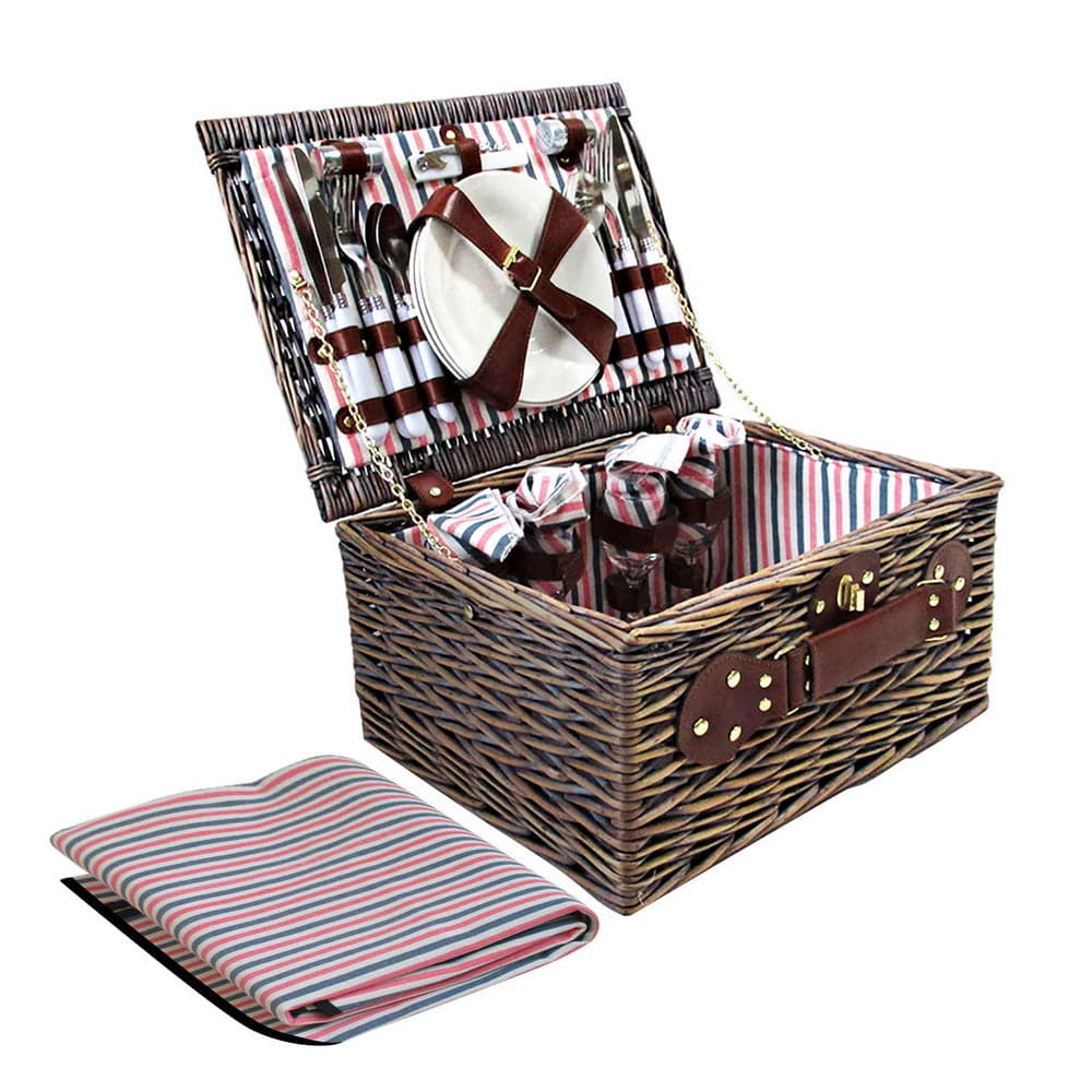 Alfresco 4 Person Picnic Basket Baskets Deluxe Outdoor Corporate Gift Blanket-Outdoor &gt; Picnic-PEROZ Accessories