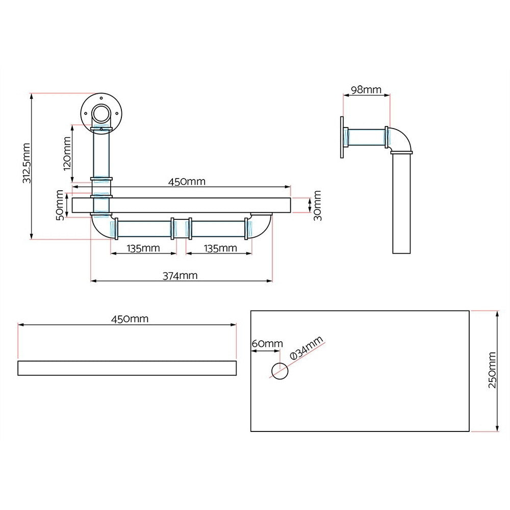 Artiss Wall Shelves Rustic Bookshelf Retro Display Shelves Industrial DIY Pipe Shelf Floating Brackets-Home &amp; Garden &gt; DIY - Peroz Australia - Image - 2