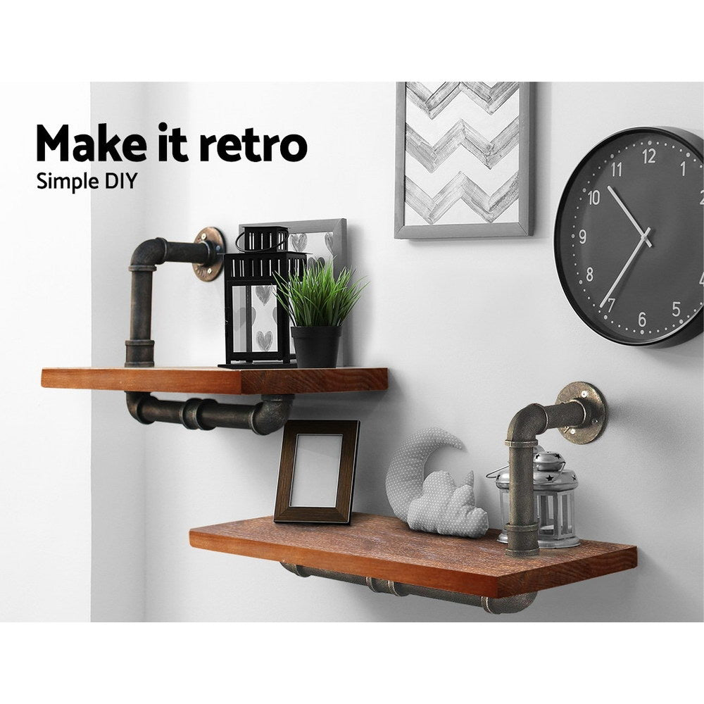 Artiss Wall Shelves Rustic Bookshelf Retro Display Shelves Industrial DIY Pipe Shelf Floating Brackets-Home &amp; Garden &gt; DIY - Peroz Australia - Image - 4