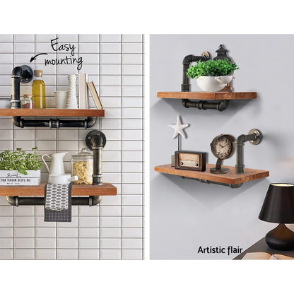 Artiss Wall Shelves Rustic Bookshelf Retro Display Shelves Industrial DIY Pipe Shelf Floating Brackets-Home &amp; Garden &gt; DIY - Peroz Australia - Image - 5