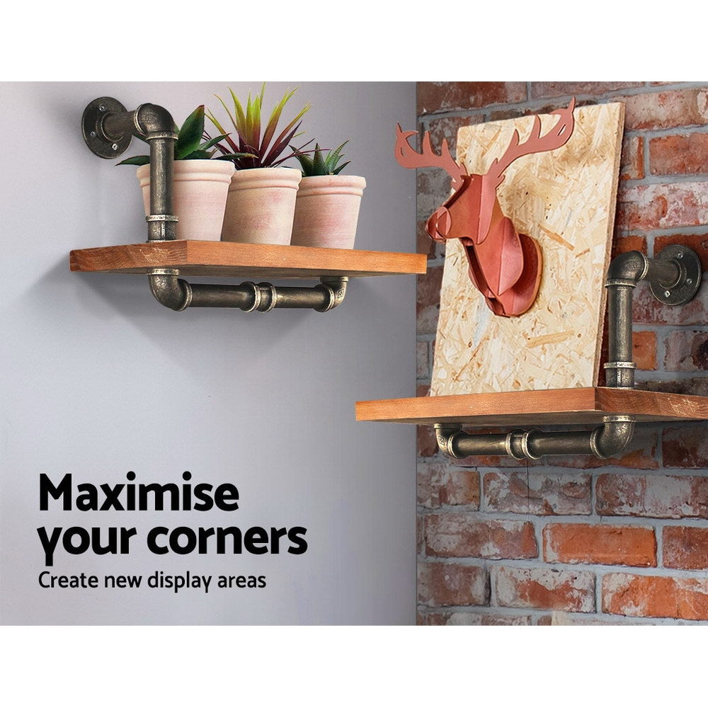 Artiss Wall Shelves Rustic Bookshelf Retro Display Shelves Industrial DIY Pipe Shelf Floating Brackets-Home &amp; Garden &gt; DIY - Peroz Australia - Image - 6