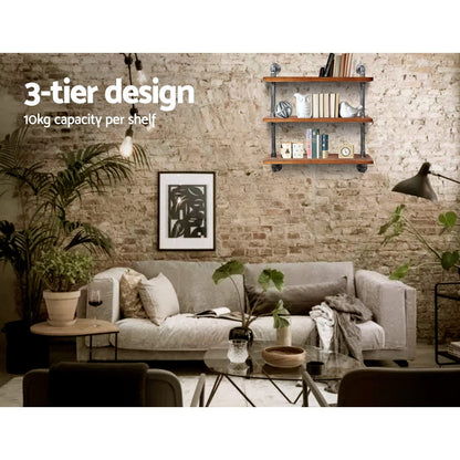 Artiss Display Shelves Wall Brackets Bookshelf Industrial DIY Pipe Shelf Rustic-Furniture &gt; Living Room - Peroz Australia - Image - 6
