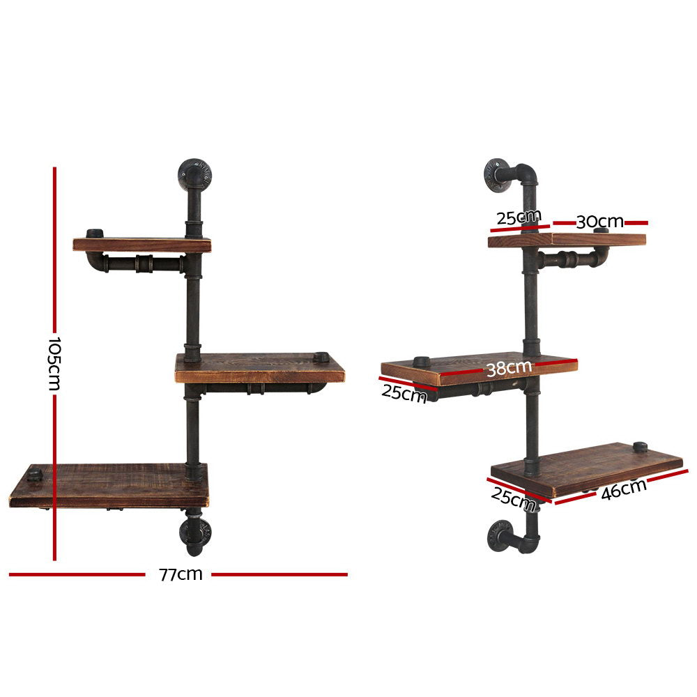 Artiss Display Shelves Bookshelf Pipe Shelf Rustic Industrial Floating Wall Shelves DIY Brackets-Furniture &gt; Living Room - Peroz Australia - Image - 2