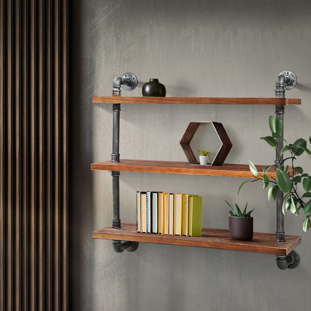 Artiss Display Wall Shelves Industrial DIY Pipe Shelf Brackets Rustic Bookshelf-Furniture > Living Room - Peroz Australia - Image - 1
