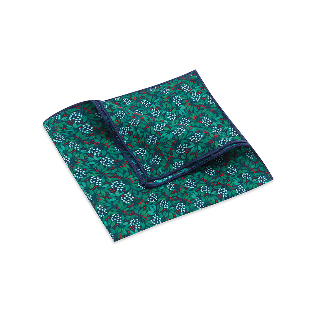 POCKET SQUARE. Jocelyn Proust Small Flower Print. Navy/Red-Pocket Squares-PEROZ Accessories