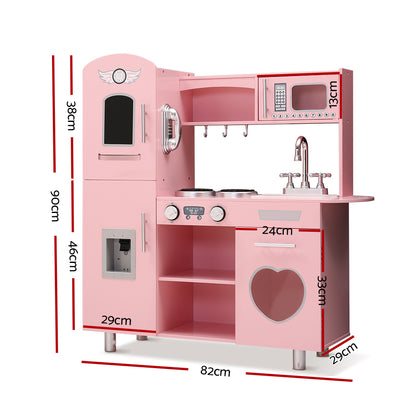 Keezi Kids Kitchen Set Pretend Play Food Sets Childrens Utensils Wooden Toy Pink-Baby &amp; Kids &gt; Toys-PEROZ Accessories