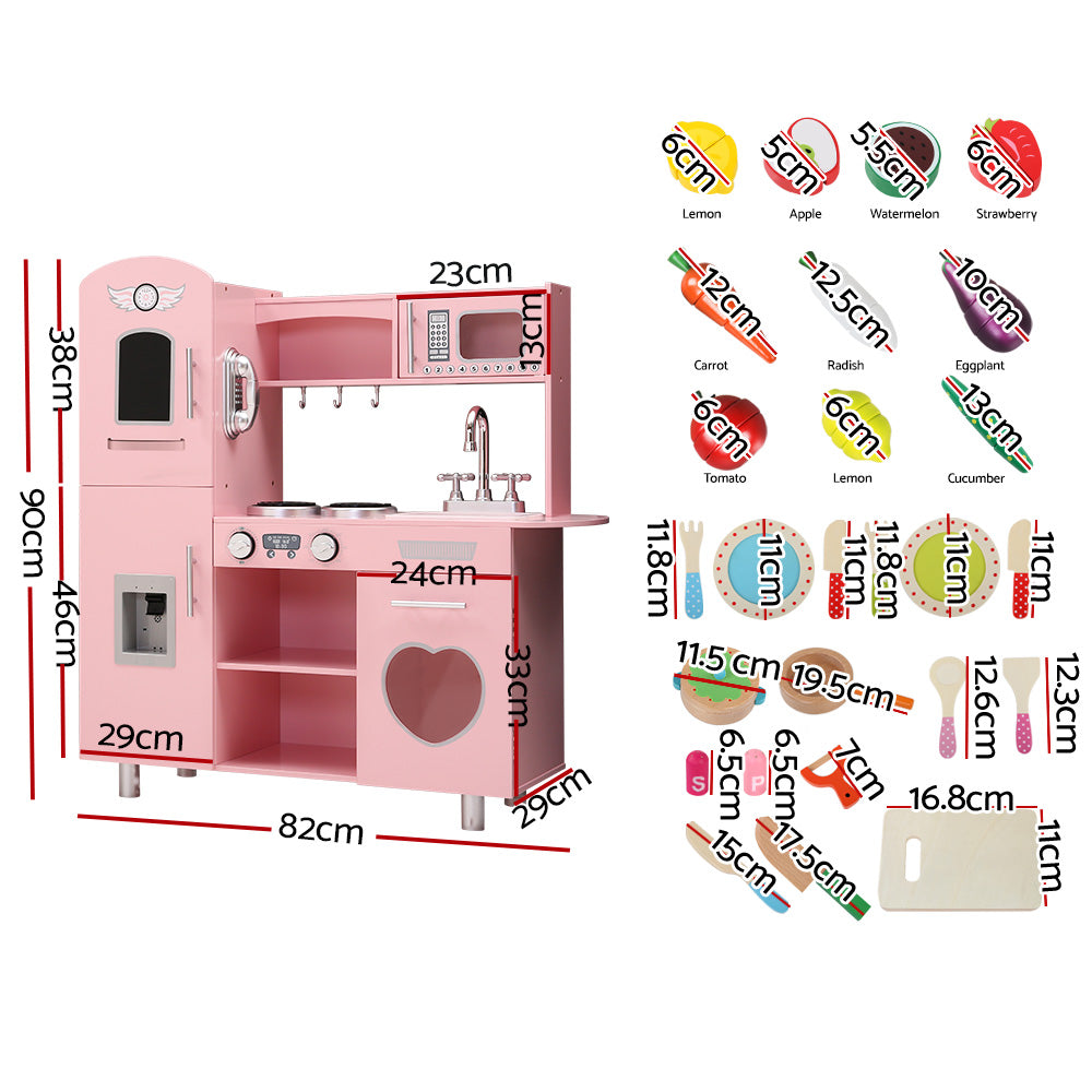 Keezi Kids Kitchen Play Set Wooden Pretend Toys Cooking Children Food Pink-Baby &amp; Kids &gt; Kid&