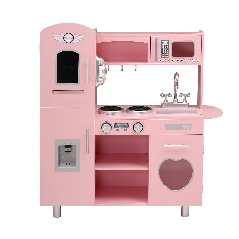 Keezi Kids Kitchen Play Set Wooden Pretend Toys Cooking Children Food Pink-Baby &amp; Kids &gt; Kid&