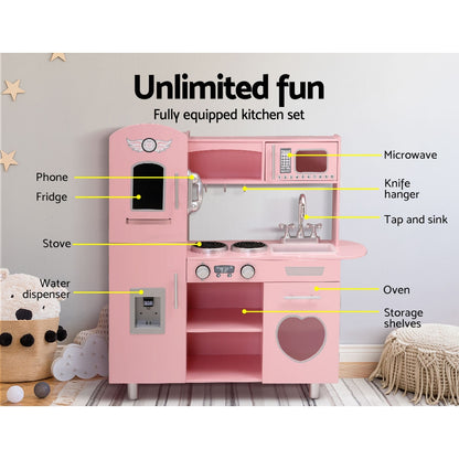 Keezi Kids Kitchen Play Set Wooden Pretend Toys Cooking Children Food Pink-Baby &amp; Kids &gt; Kid&