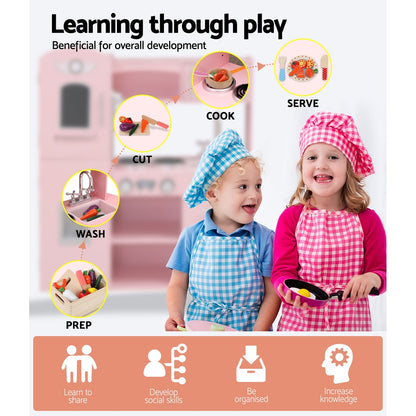 Keezi Kids Kitchen Play Set Wooden Pretend Toys Cooking Children Food Pink-Baby &amp; Kids &gt; Kid&