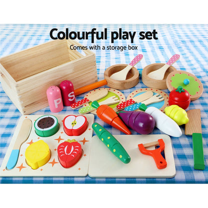 Keezi Kids Kitchen Play Set Wooden Pretend Toys Cooking Children Food Pink-Baby &amp; Kids &gt; Kid&