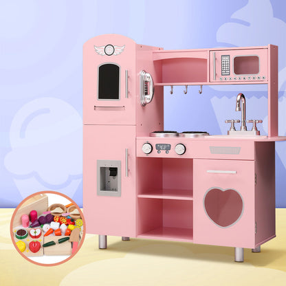 Keezi Kids Kitchen Play Set Wooden Pretend Toys Cooking Children Food Pink-Baby &amp; Kids &gt; Kid&