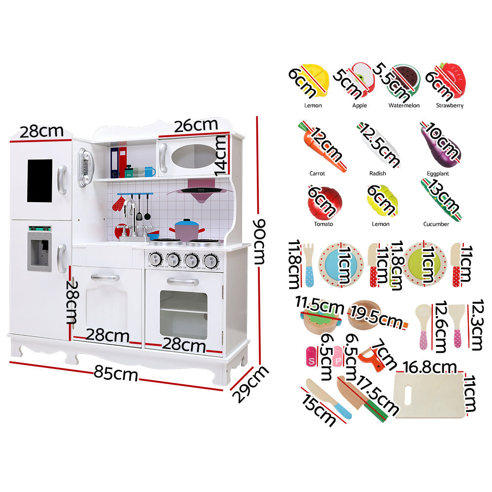 Keezi Kids Kitchen Play Set Wooden Pretend Toys Cooking Children Food White-Baby &amp; Kids &gt; Kid&