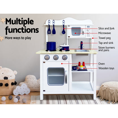 Keezi 18 Piece Kids Kitchen Play Set - White-Baby &amp; Kids &gt; Toys-PEROZ Accessories