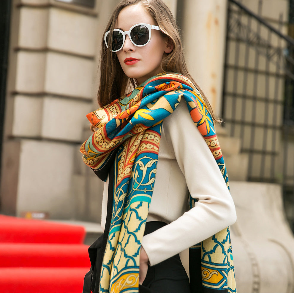 Anyyou 100% Pure Merino Wool Multicolor Tie Pattern Stylish Poncho Winter Large Scarf With Trendy Pashmina Shawl Bandana For Womenfashion Design-Scarves-PEROZ Accessories
