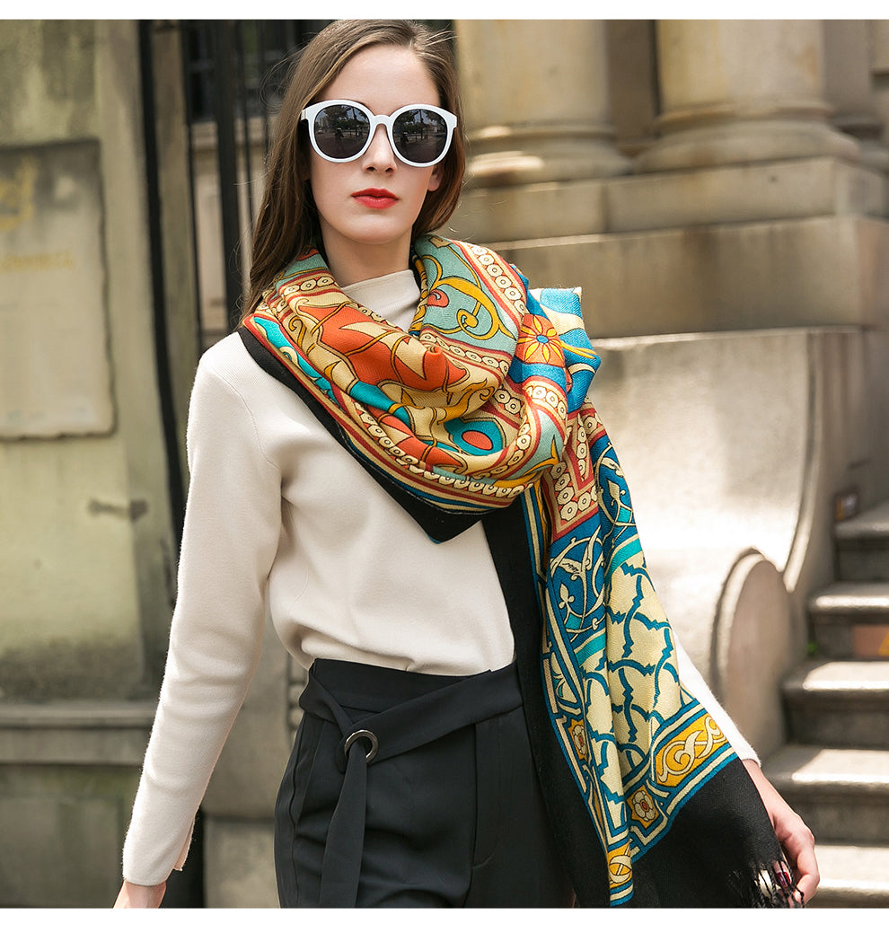 Anyyou 100% Pure Merino Wool Multicolor Tie Pattern Stylish Poncho Winter Large Scarf With Trendy Pashmina Shawl Bandana For Womenfashion Design-Scarves-PEROZ Accessories