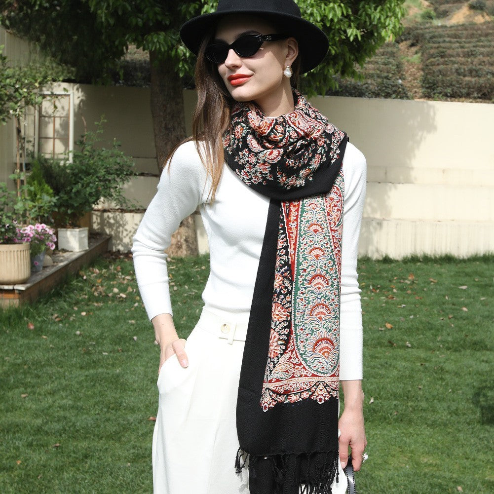 Anyyou 100% Pure Merino Wool Pink Poncho Winter Large Scarf Pashmina Shawl Bandana Neck Wrap For Women-Scarves-PEROZ Accessories