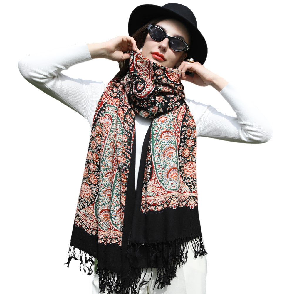Anyyou 100% Pure Merino Wool Pink Poncho Winter Large Scarf Pashmina Shawl Bandana Neck Wrap For Women-Scarves-PEROZ Accessories