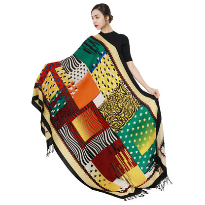 Anyyou 100% Merino Wool Yellow Multipattern Silk Satin Large Winter Scarf Pashmina Shawl Bandana Perfect For Women Ladies Fashion Style-Scarves-PEROZ Accessories