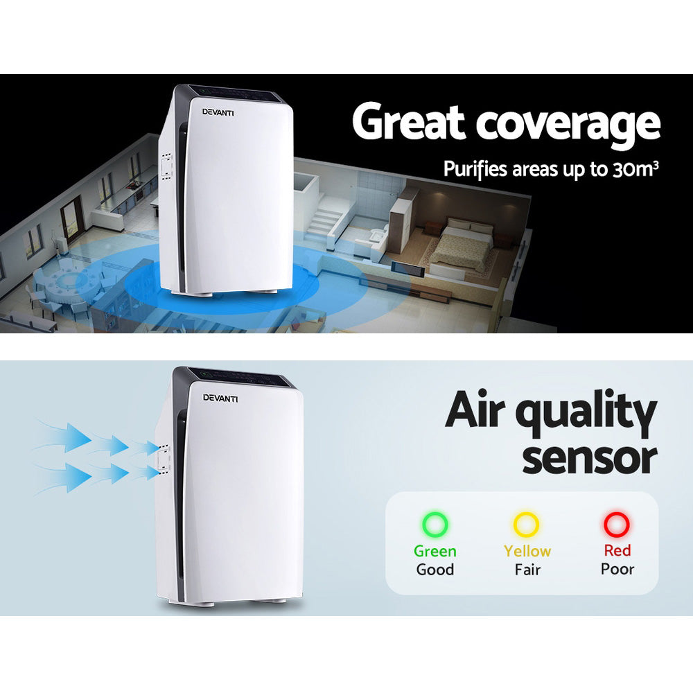 Devanti Air Purifier Cleaner Home Purifiers Odour Sensor HEPA Filter-Appliances &gt; Air Conditioners-PEROZ Accessories