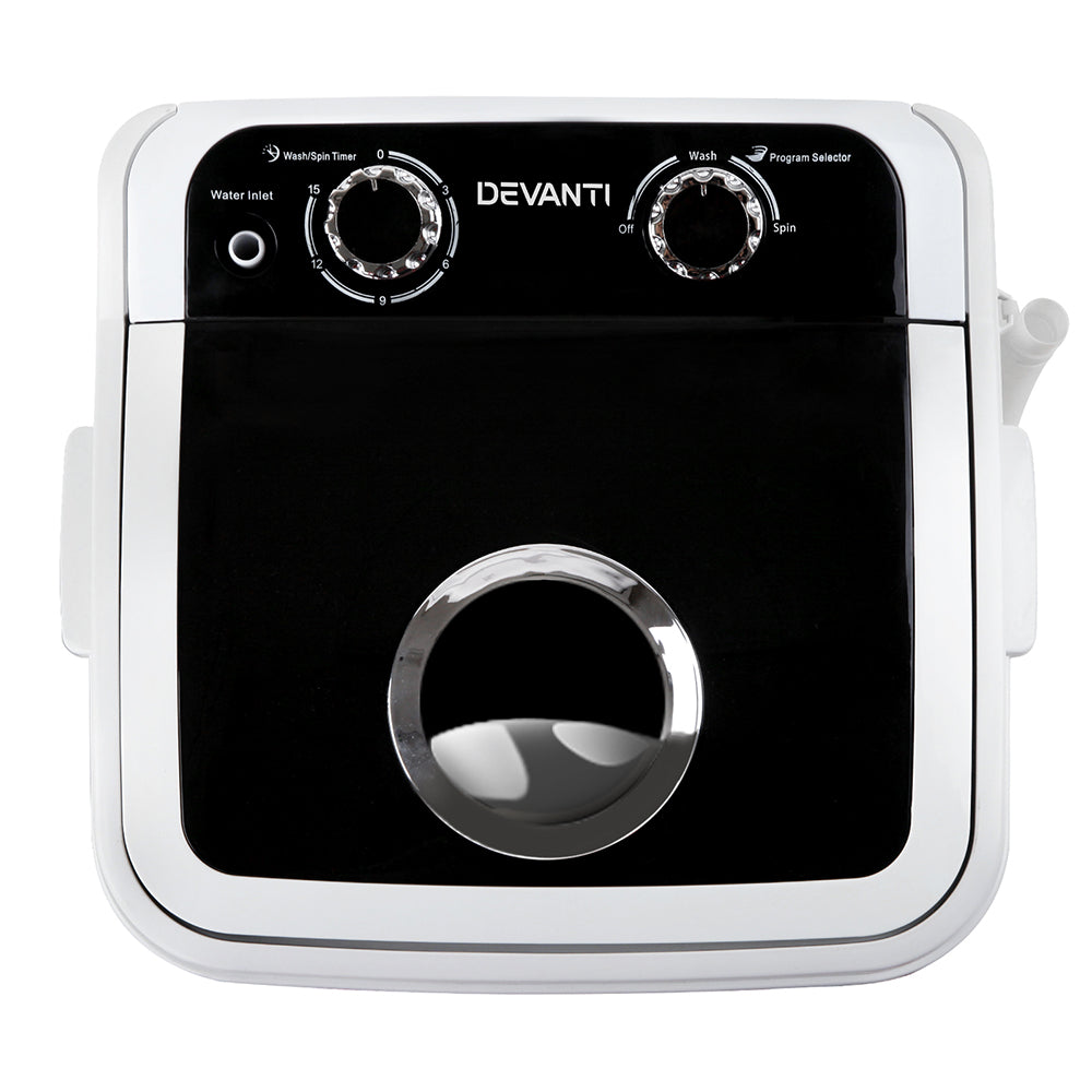 Devanti 4.6KG Mini Portable Washing Machine - Black-Appliances &gt; Washers &amp; Dryers-PEROZ Accessories