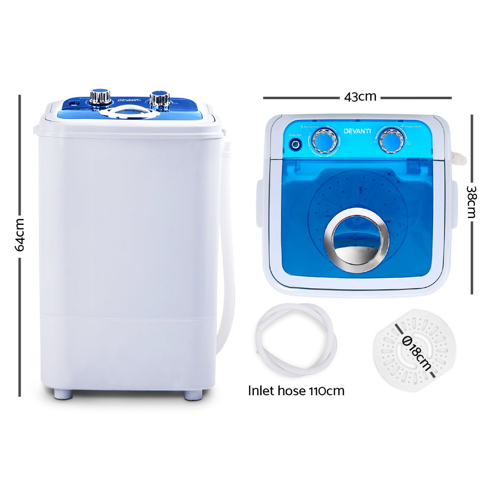 Devanti 4.6KG Mini Portable Washing Machine-Home &amp; Garden &gt; Garden Tools-PEROZ Accessories