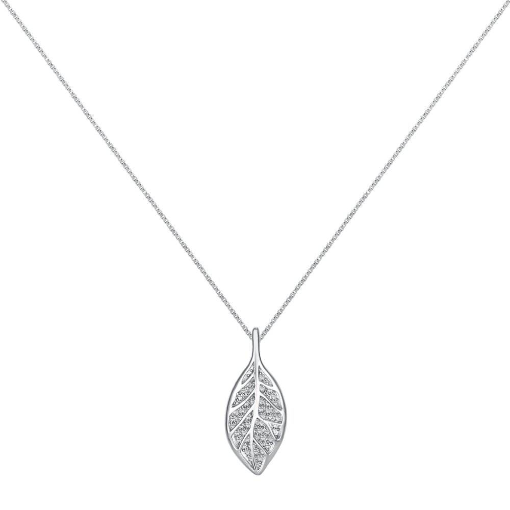 Anyco Necklace Silver High Quality Necklace Design Jewelry 925 Sterling Silver Cubic Zirconia Leaf Pendant Necklaces For Women-Necklace-PEROZ Accessories