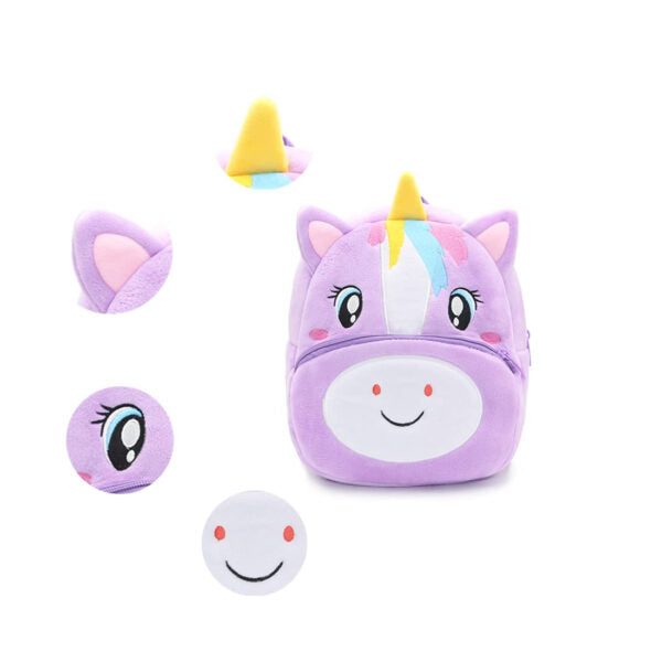 Anykidz 3D Purple Unicorn Kids School Backpack Cute Cartoon Animal Style Children Toddler Plush Bag Perfect Accessories For Boys and Girls-Backpacks-PEROZ Accessories