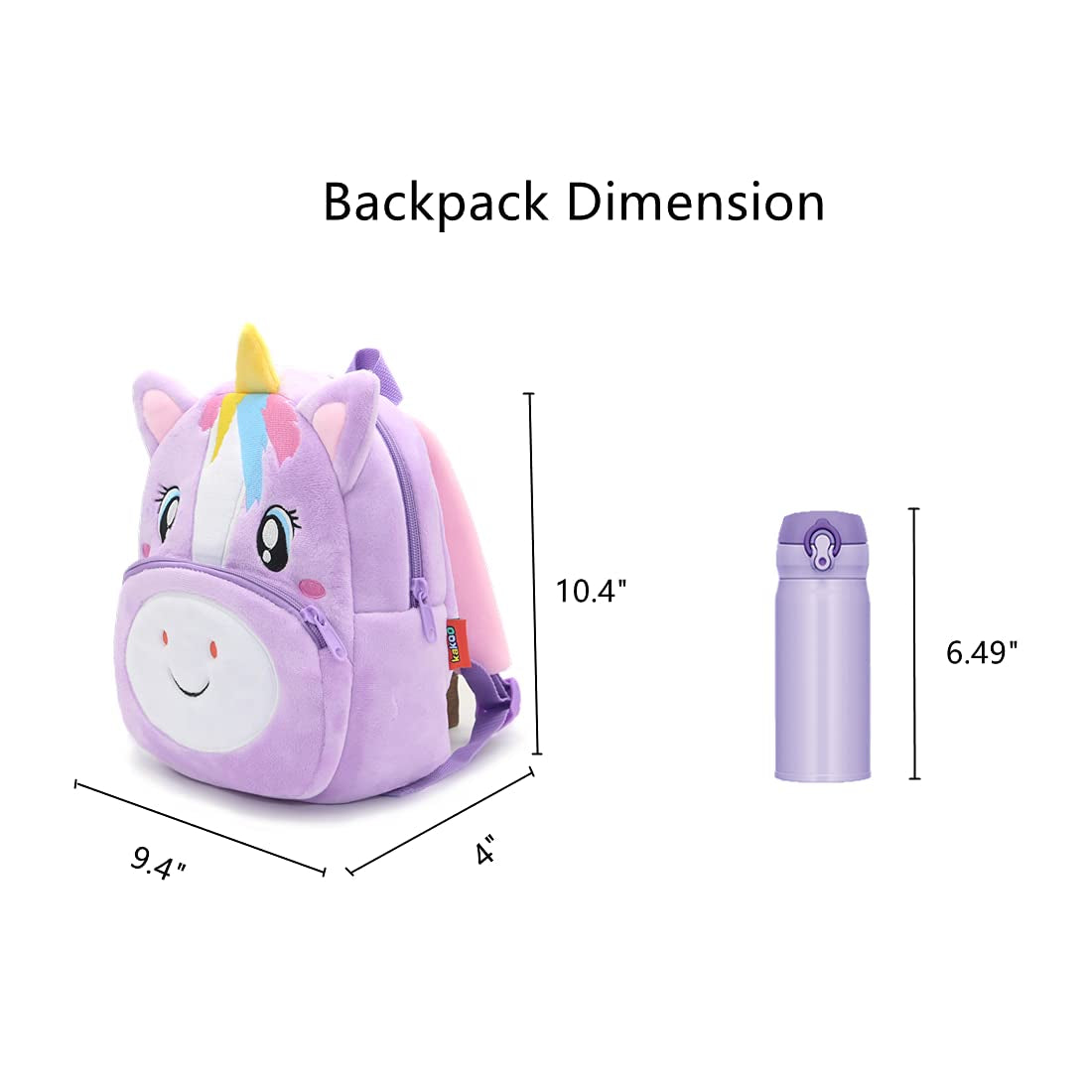 Anykidz 3D Purple Unicorn Kids School Backpack Cute Cartoon Animal Style Children Toddler Plush Bag Perfect Accessories For Boys and Girls-Backpacks-PEROZ Accessories