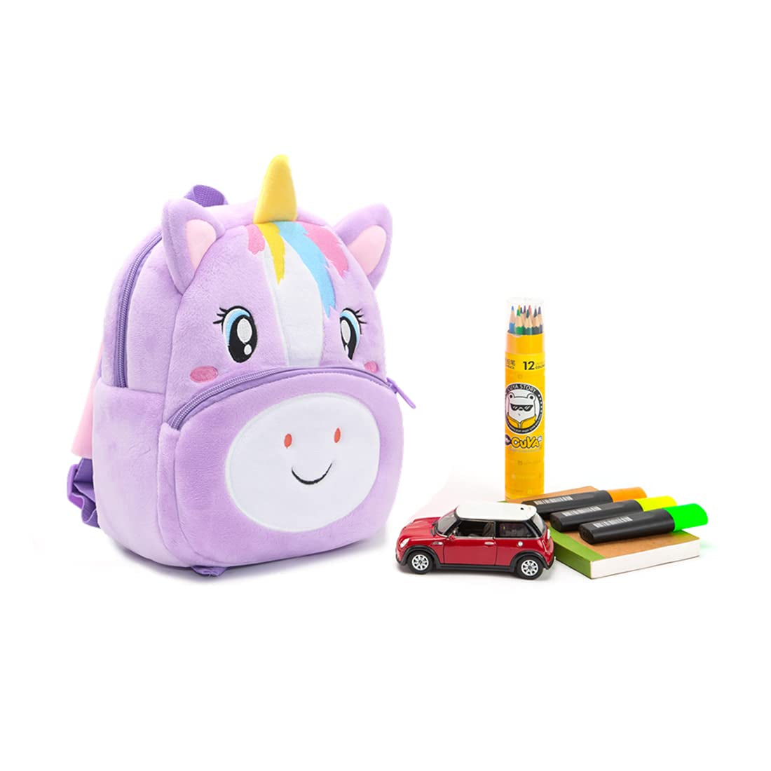 Anykidz 3D Purple Unicorn Kids School Backpack Cute Cartoon Animal Style Children Toddler Plush Bag Perfect Accessories For Boys and Girls-Backpacks-PEROZ Accessories