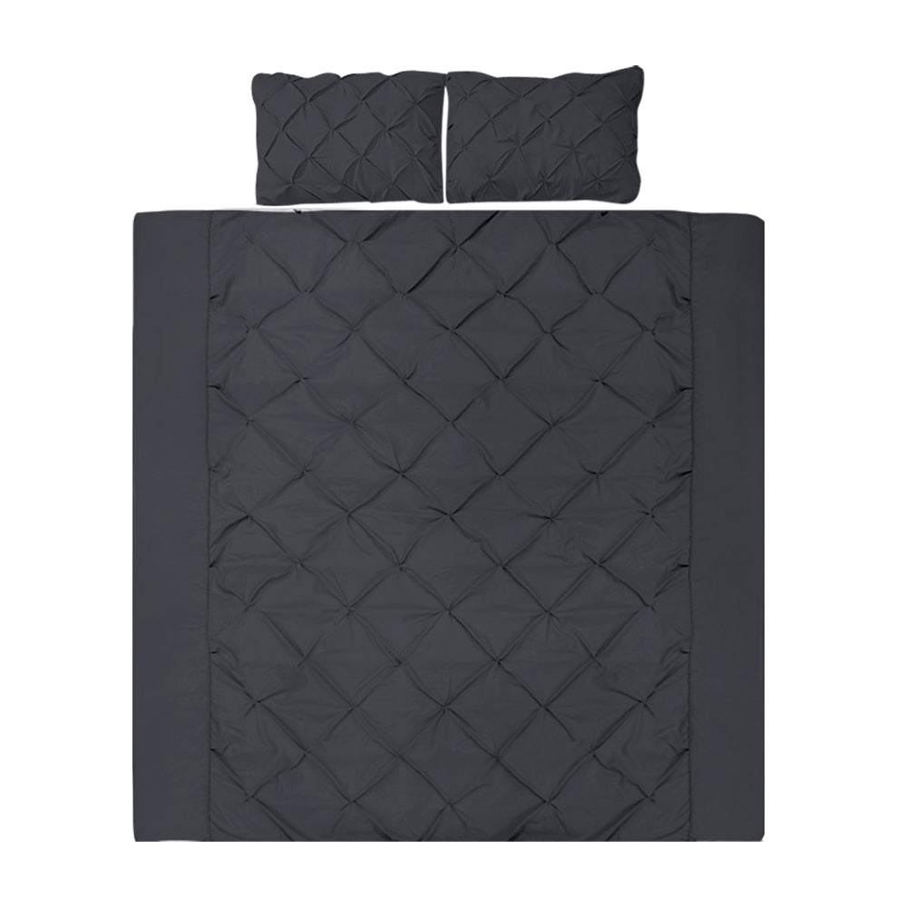 Giselle Quilt Cover Set Diamond Pinch Black - Queen-Home &amp; Garden &gt; Bedding-PEROZ Accessories