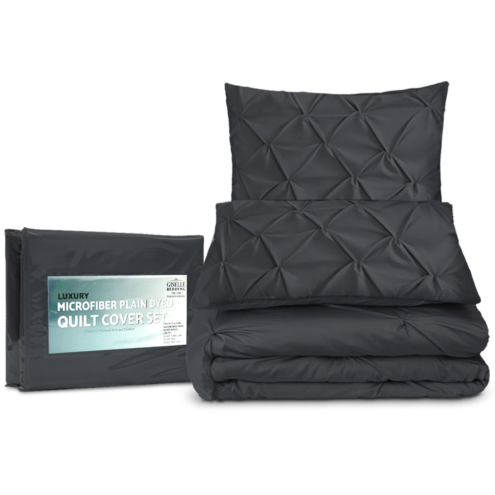 Giselle Quilt Cover Set Diamond Pinch Black - Queen-Home &amp; Garden &gt; Bedding-PEROZ Accessories