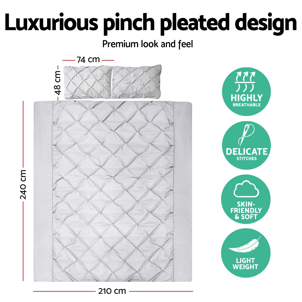 Giselle Quilt Cover Set Diamond Pinch Grey - King-Home &amp; Garden &gt; Bedding-PEROZ Accessories