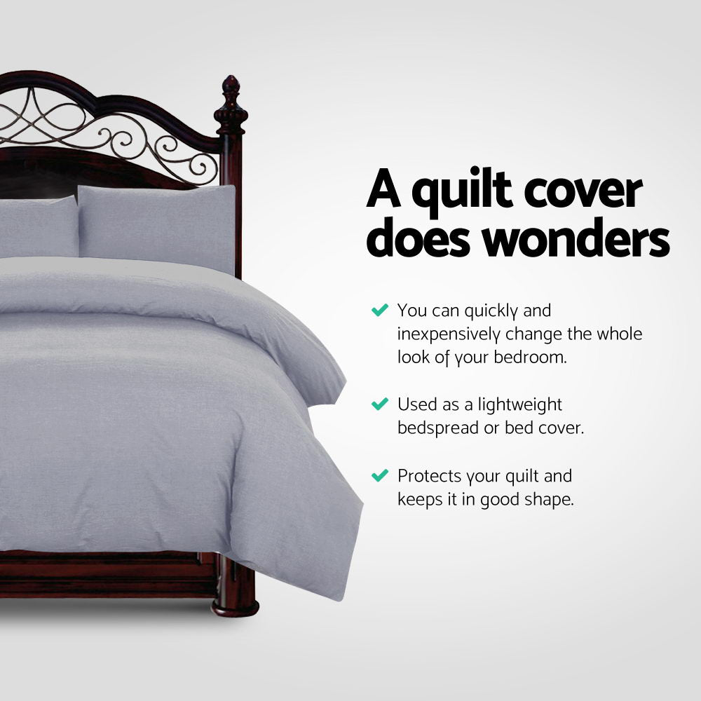 Giselle Quilt Cover Set Classic Grey - King-Home &amp; Garden &gt; Bedding-PEROZ Accessories