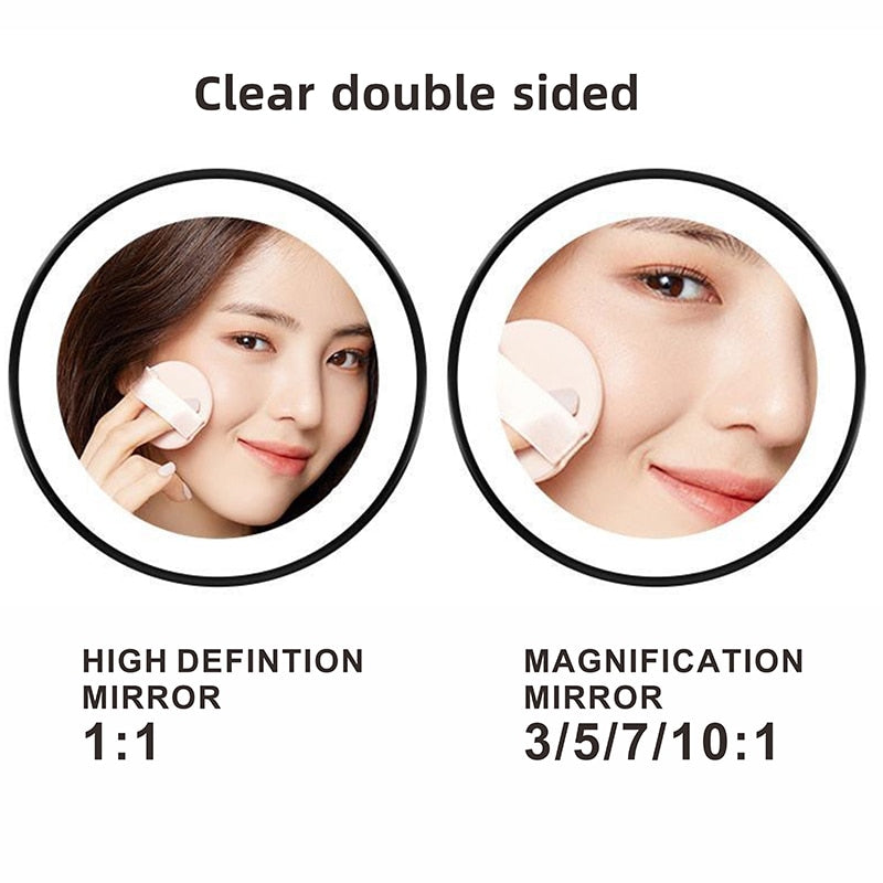 Anyvogue Black 8in Wall Mounted Smart LED Makeup Mirror Double Sided Touch Dimming Adjustable 7x Magnification Battery Type-Makeup Mirror-PEROZ Accessories