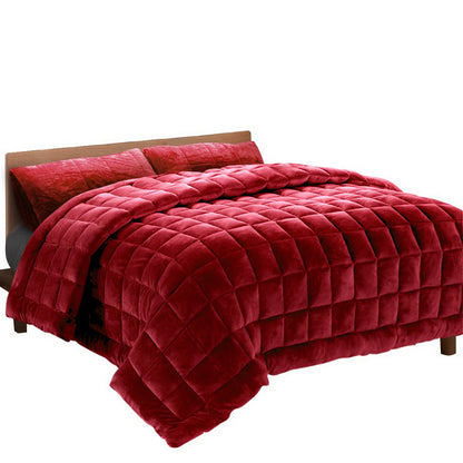 Giselle Bedding Faux Mink Quilt Super King Burgundy-Home &amp; Garden &gt; Bedding-PEROZ Accessories