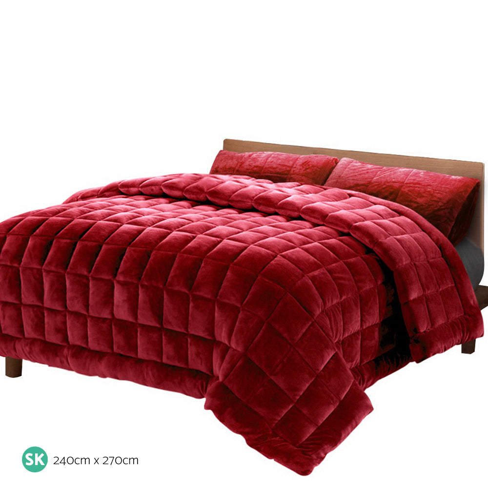 Giselle Bedding Faux Mink Quilt Super King Burgundy-Home &amp; Garden &gt; Bedding-PEROZ Accessories